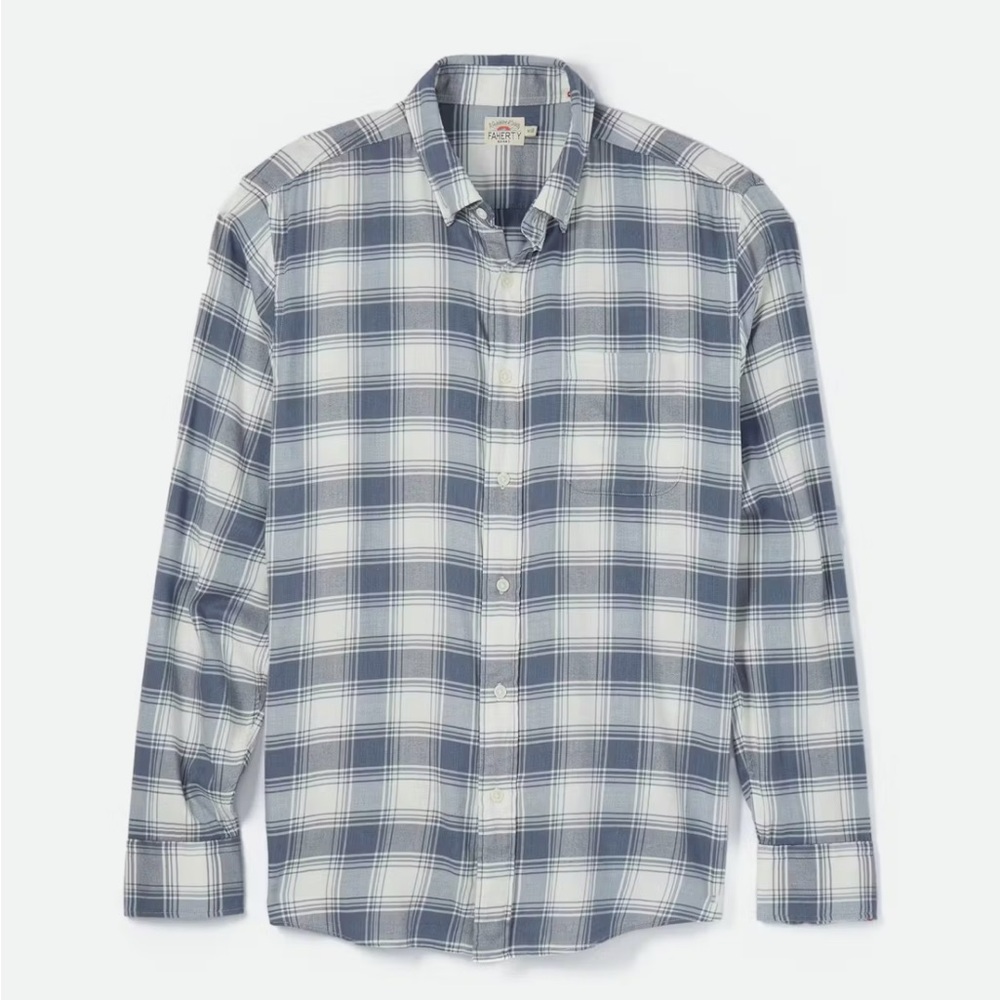 Faherty All Time Long Sleeve Shirt Plaid Blue Size XL